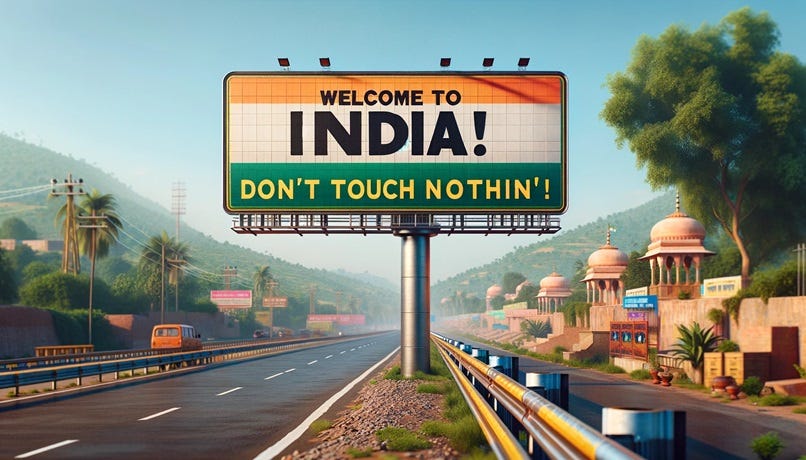 Fictional India welcome sign: Don’t touch nothin!