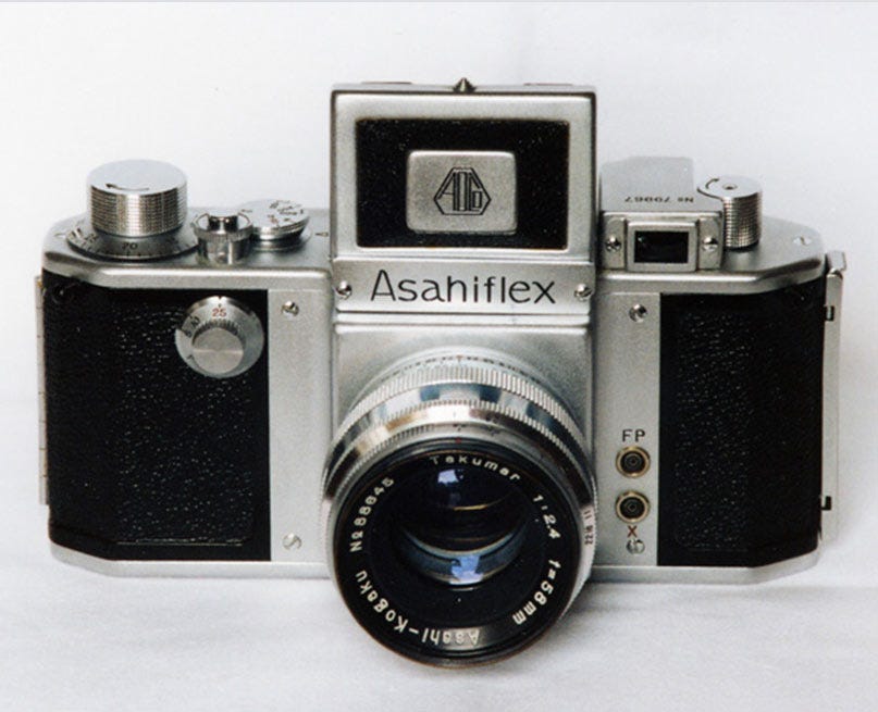 “Asahiflex I”—first singles-lens reflex camera.
