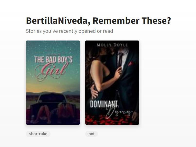 Screenshot of the author’s Wattpad recommendations