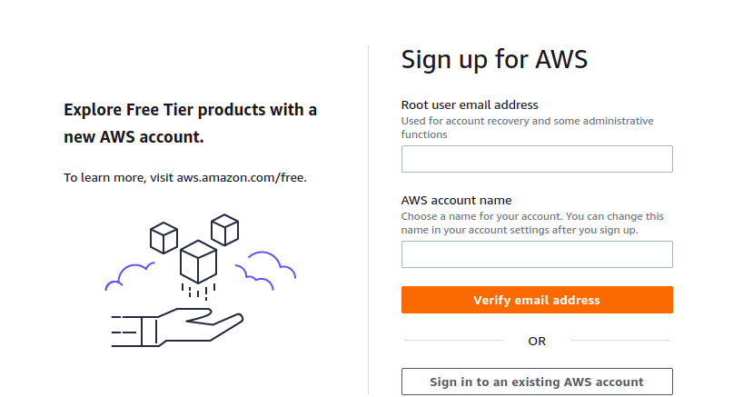 AWS Sign-up page