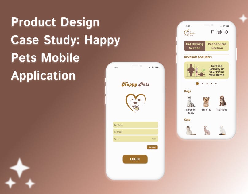 Login and Home Screens of my application with brown and white gradient background and the title of the case study