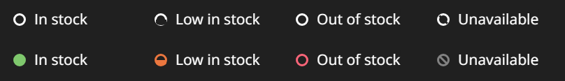 The top row of the image shows the different stats of the broken status indicators, which generally look like a white circle sometimes overlaid with black lines. The bottom row shows the fixed status indicators, which have specific colours and patterns that match those outside of high contrast mode.