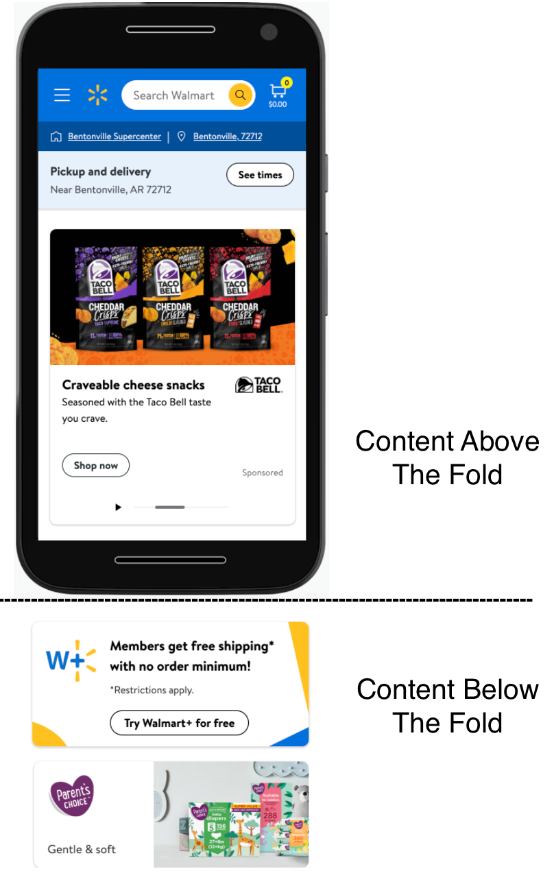 Image source: Walmart.com The first screen a user visits on a website is called “Content Above The Fold”. The content that a user sees after scrolling down the page is referred to as “Content Below the Fold”.