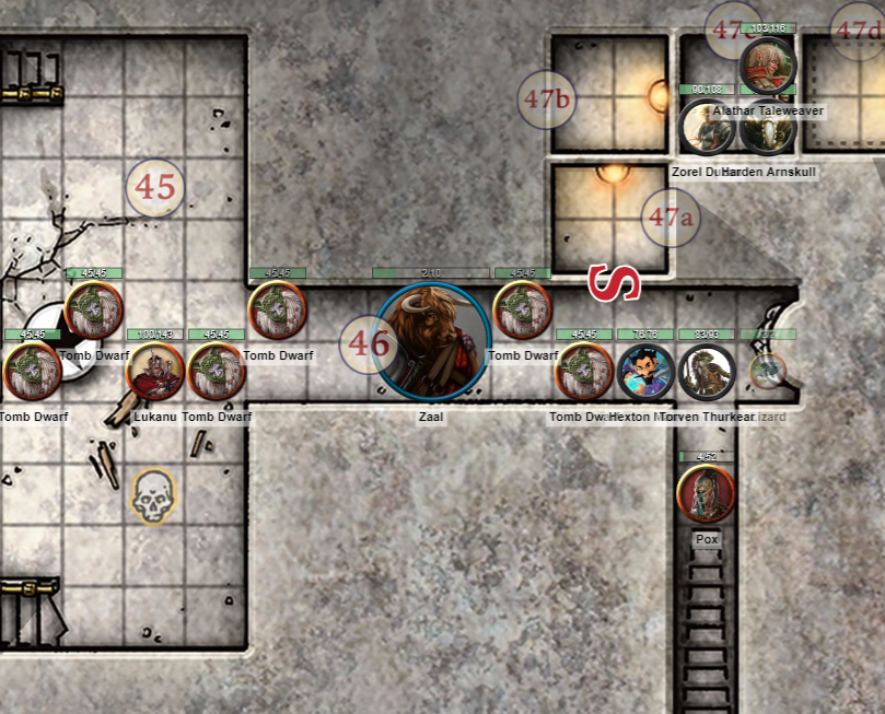 The party is separated as half the group fights tomb dwarves, and the other half explores the tomb.