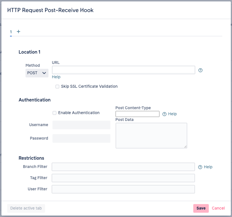 Configuration screen of the HTTP Request Post-Receive Hook