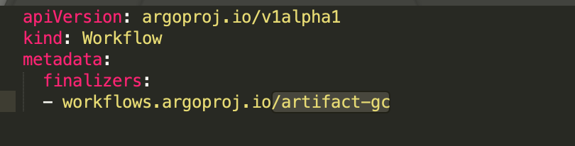 screenshot of Argo Workflows artifact garbage collection finalizer