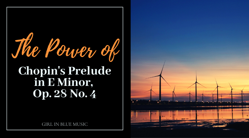 Title, The Power of Chopin’s Prelude in E Minor, Op. 28 №4 next to an image of wind turbines