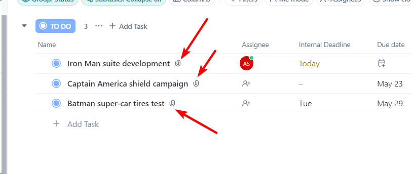 tasks with attachments in clickup