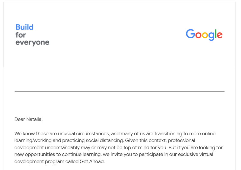 My coveted ticket to the world of Big Tech: a first email from Google