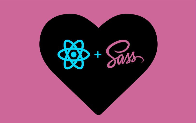 A heart with the React and Sass Logos displaying their love