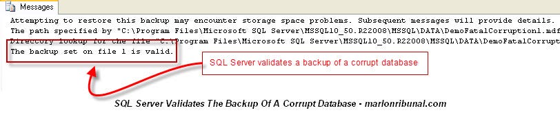 RESTORE VERIFYONLY Only checks the validity of backup file but not the copy of the database within that backup file