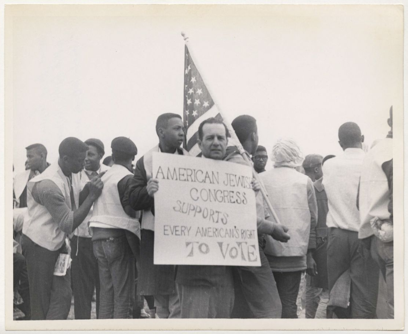 American Jewish Congress member holding sign at Montgomery March. American Jewish Congress records, undated, 1916–2006. Courtesy of AJHS.