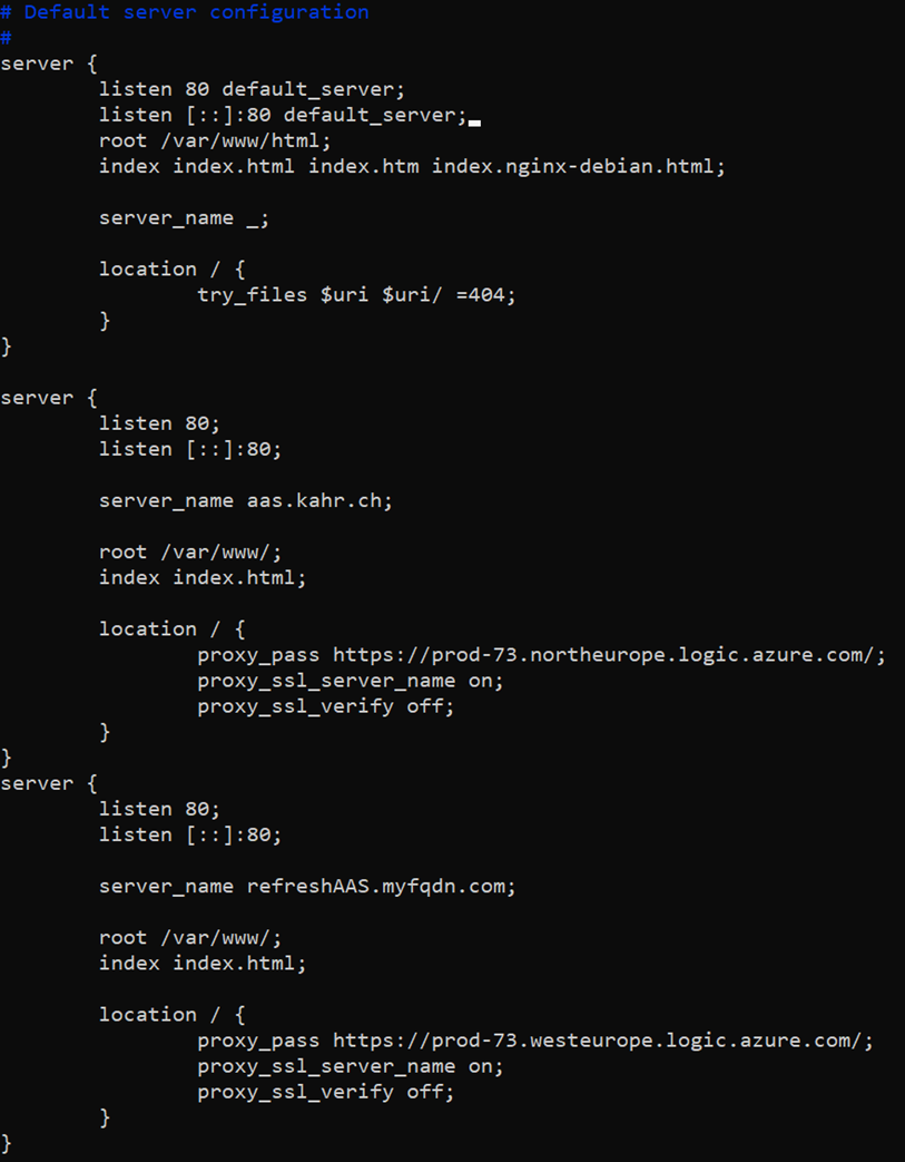 Code snippet example for Nginx that shows how a finished config looks like
