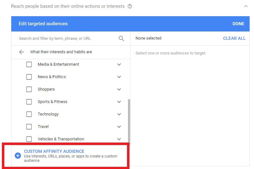 A Custom Affinity Audience on Google AdWords