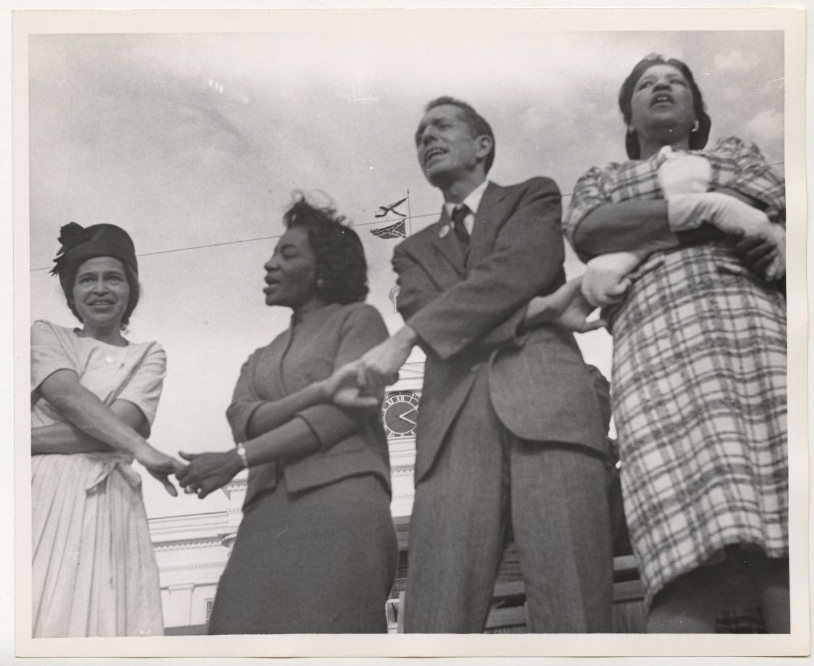 Rosa Parks holding hands with other demonstrators at Montgomery March. American Jewish Congress records, undated, 1916–2006. Courtesy of AJHS.