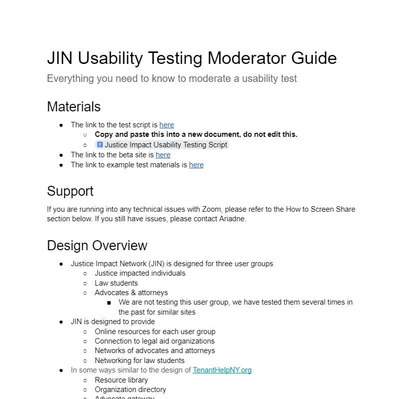 An partial image of the moderator guide. It shows links to important materials, how to get technical support, and begins the design overview.