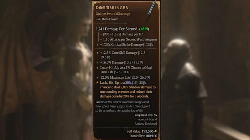 Doombringer — Unique One-handed Slashing Sword