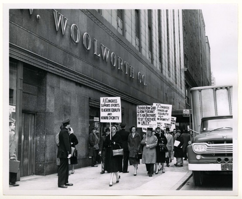 Members of American Jewish Congress picketing Woolworth Store.  American Jewish Congress records, undated, 1916–2006. Image courtesy of AJHS.