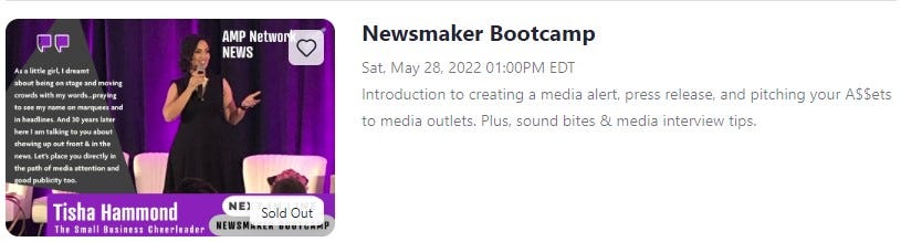 Image of Newsmaker Bootcamp Sold Out hosted by Tisha Hammond