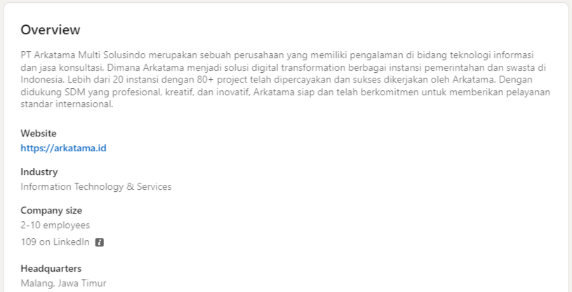 Contoh deskripsi LinkedIn Perusahaan