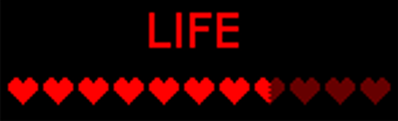 A life bar composed of heart icons, reminiscent of an old video game.