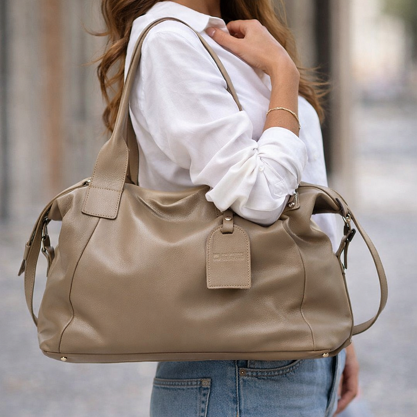 bolsa feminina jovem em couro legitimo feminina sacola grande cor taupe