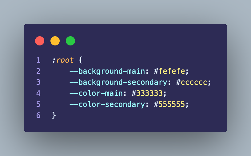 CSS root element styling using variables.