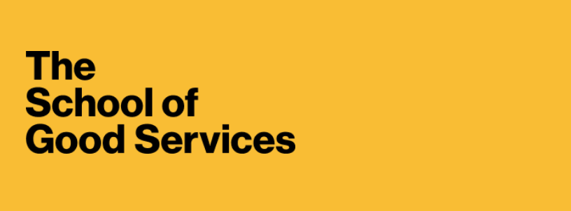 Text saying the School of Good Services aligned to the left on top of a yellow background