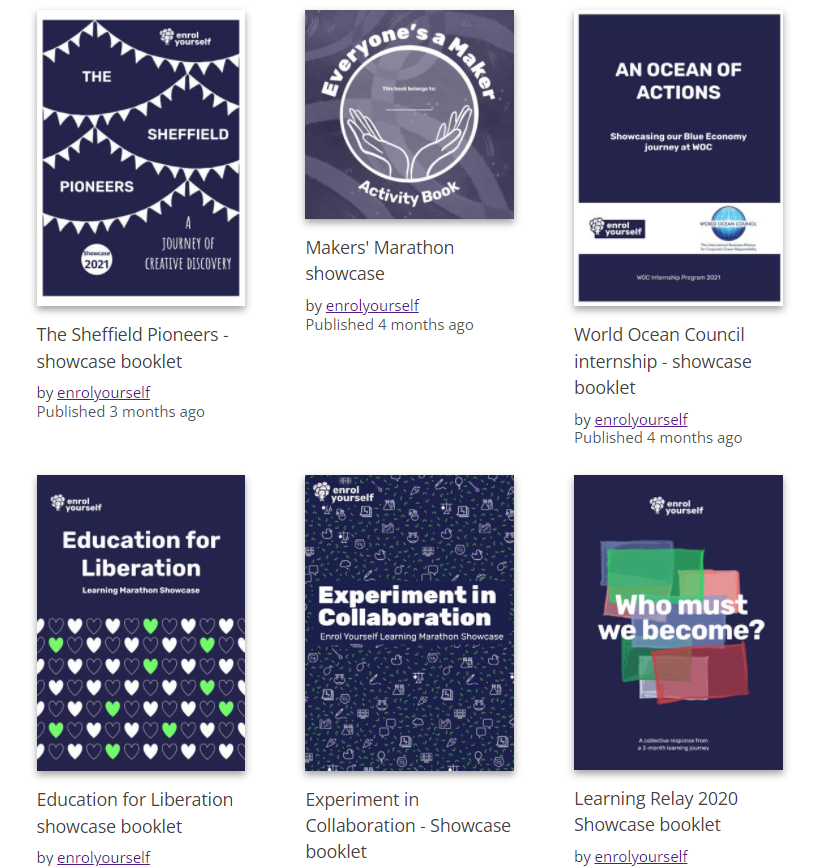 A screenshot of our Issuu website — a collection of our peer groups’ showcase booklets