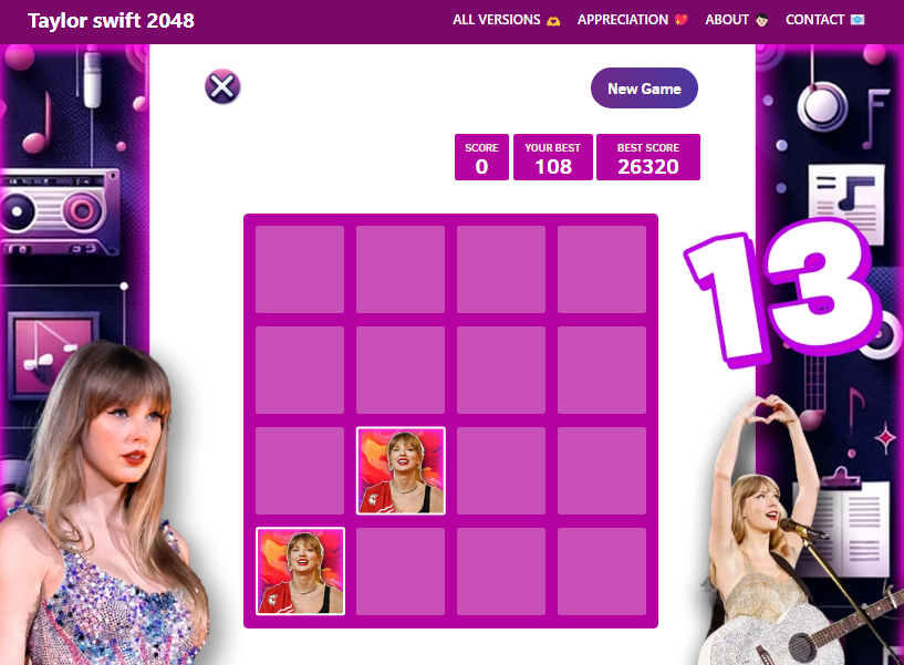 Fan made Taylor swift 2048 Unblocked game