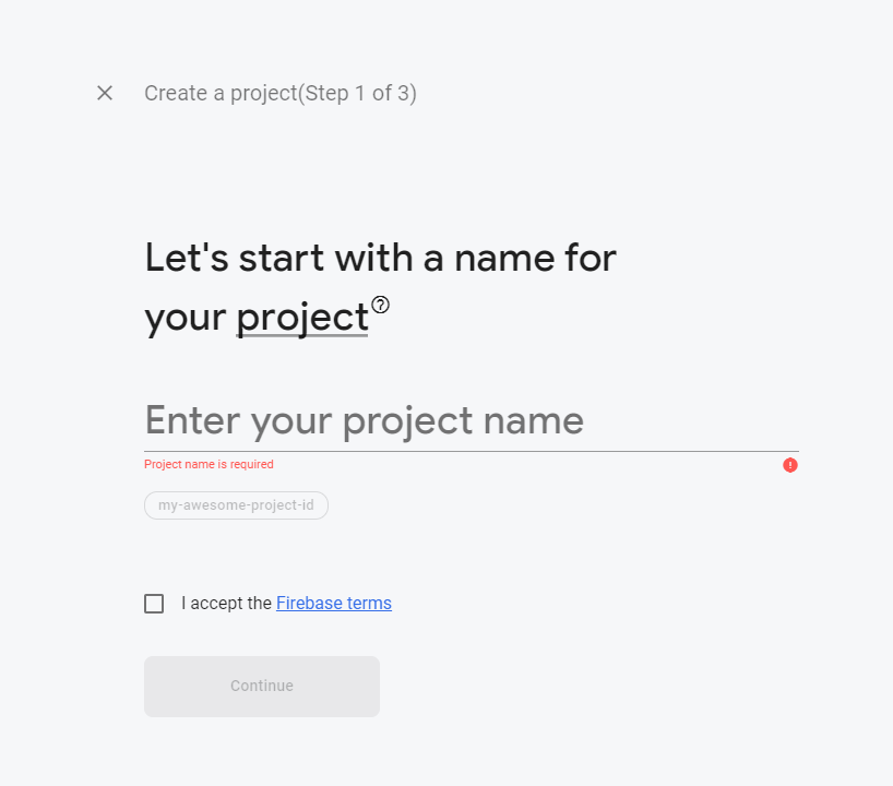 Naming your Firebase Project