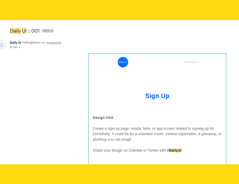 Screenshot of Daily UI Design Challenge’s Day01 topic “Sign Up” mail.