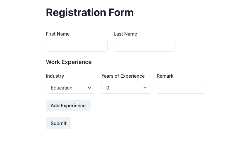 Example of registration form