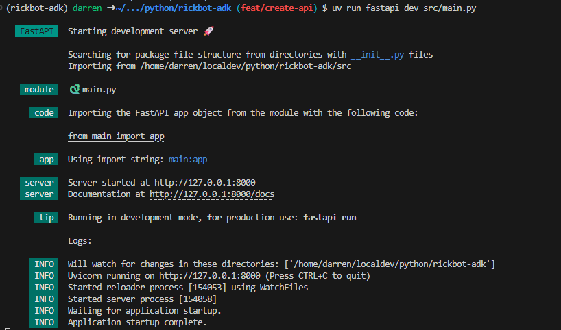 Launching fastapi command line in dev mode