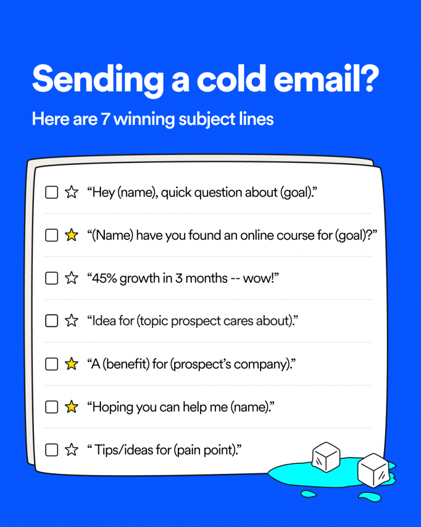 Engaging and perzonalized subject line examples for your introduction cold email.