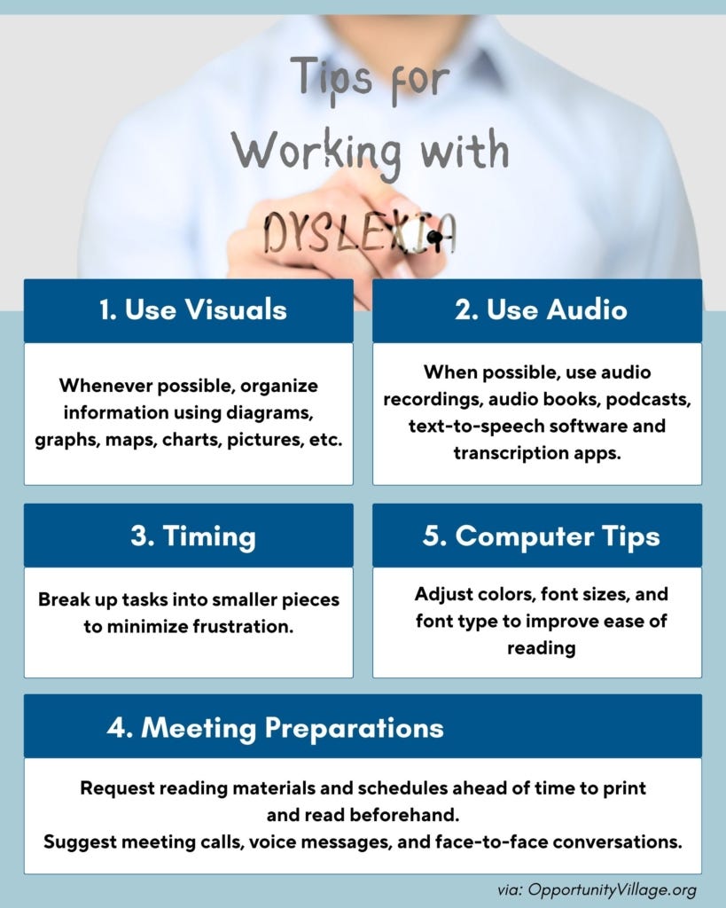 infographic of 5 tips for working with dyslexia