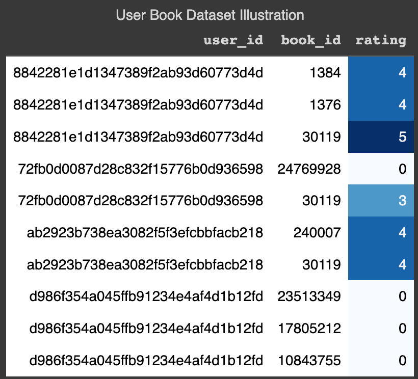 Example rows of User Book Dataset