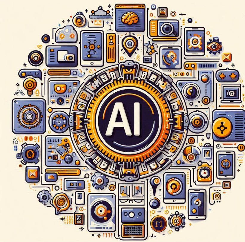 An infographic-style image featuring icons of the top 10 AI content tools arranged in a circular pattern around a central “AI” symbol.