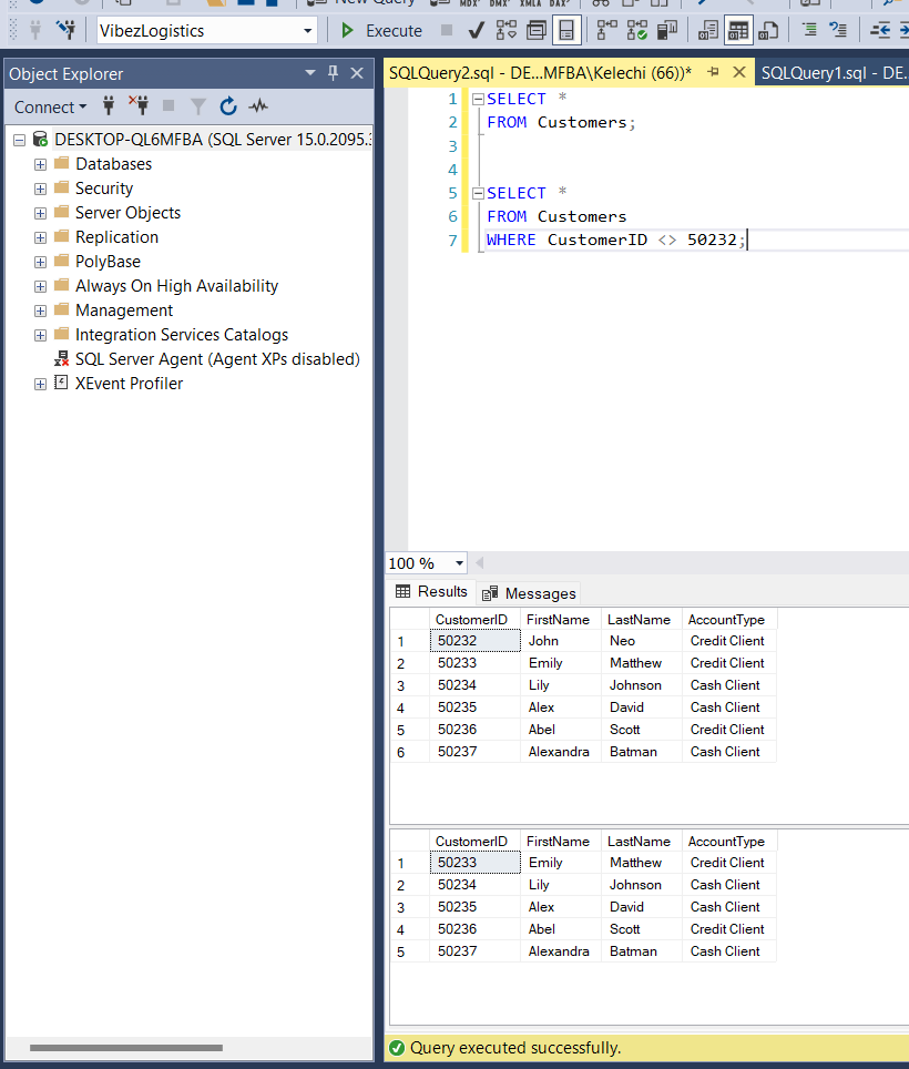 NOT EQUAL TO in SQL WHERE clause