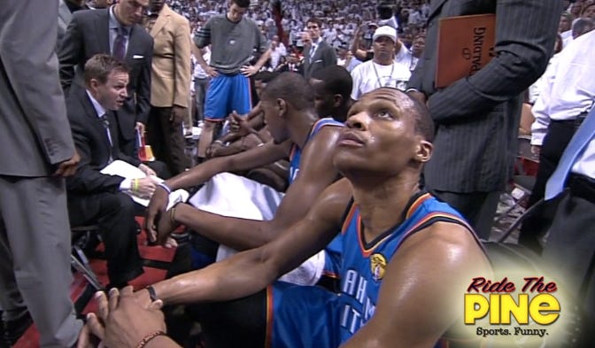 Russell Westbrook Not Paying Attention In Late Game 3 Huddle