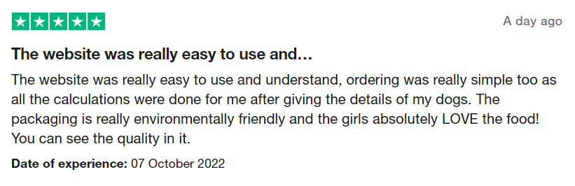 5* trustpilot review mentioning the website being easy to use