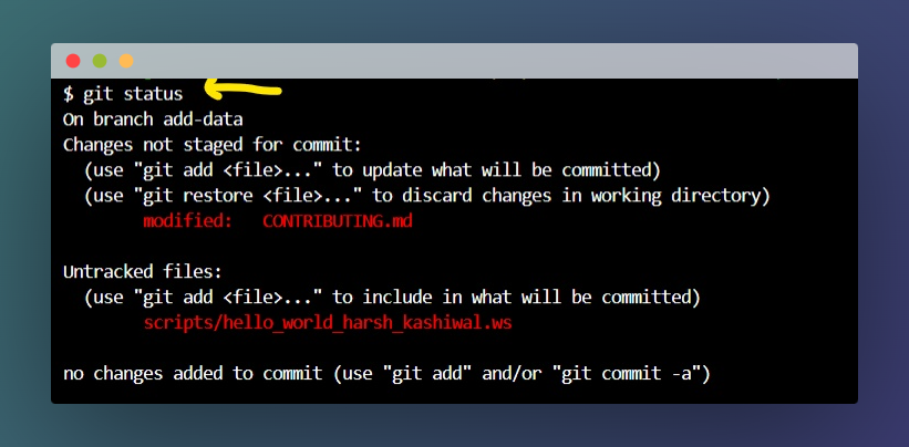 git status to check the changes