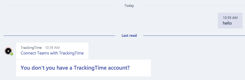 Screenshot of TrackingTime app for Microsoft Teams