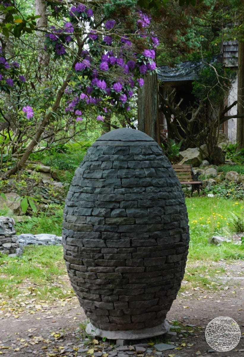 A stacked stone egg cairn, built by Devin Devine, all photo credits Devin Devine