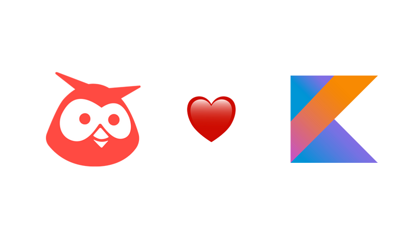 Hootsuite’s Owly logo and the Kotlin logo with a heart emoji in between