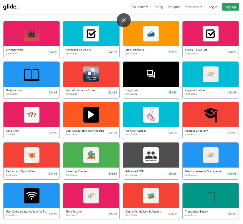 Amit Sarda’s templates in Glide Apps template store