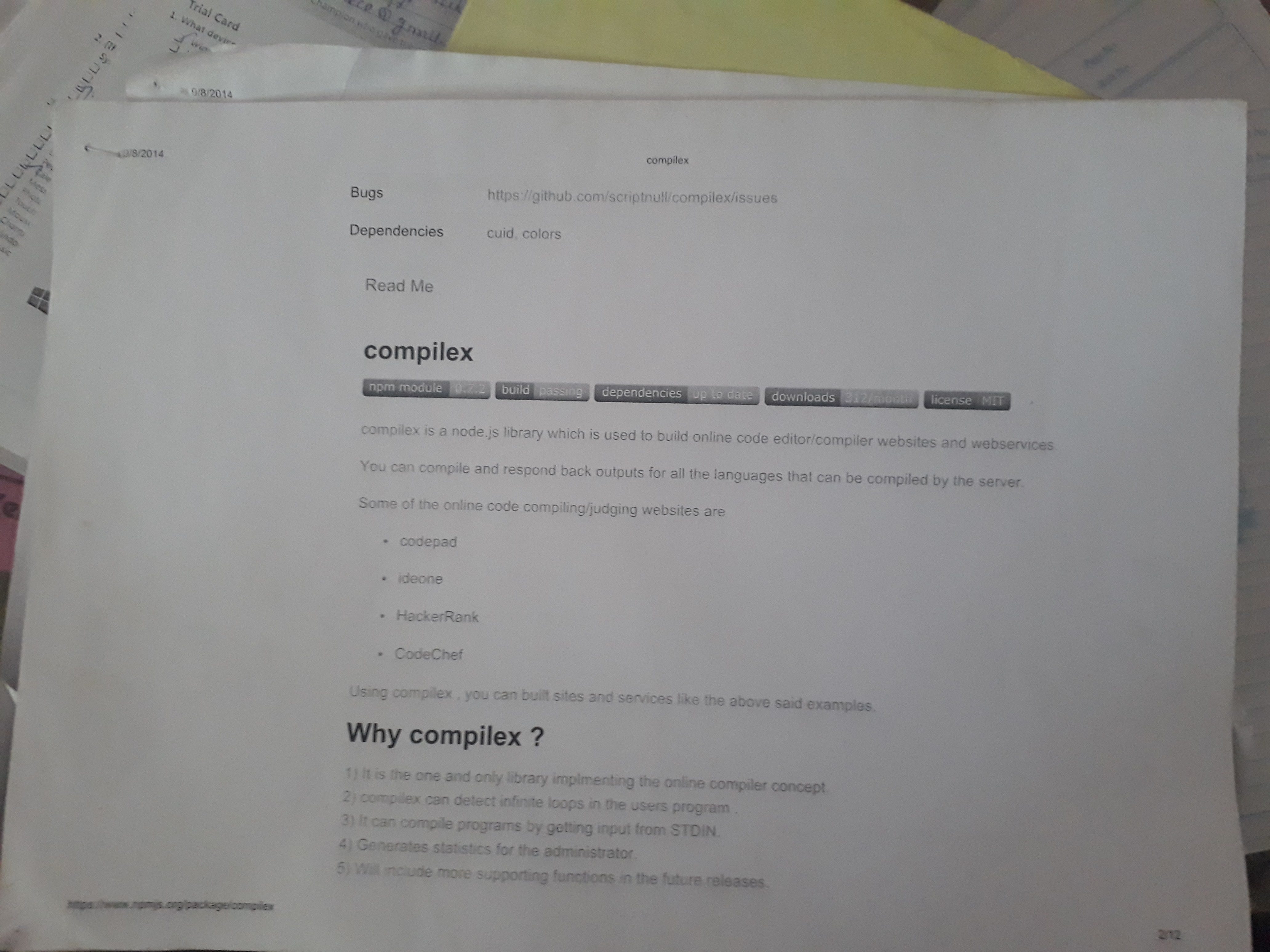 The printout of README.md file, that I proposed as abstract of my project