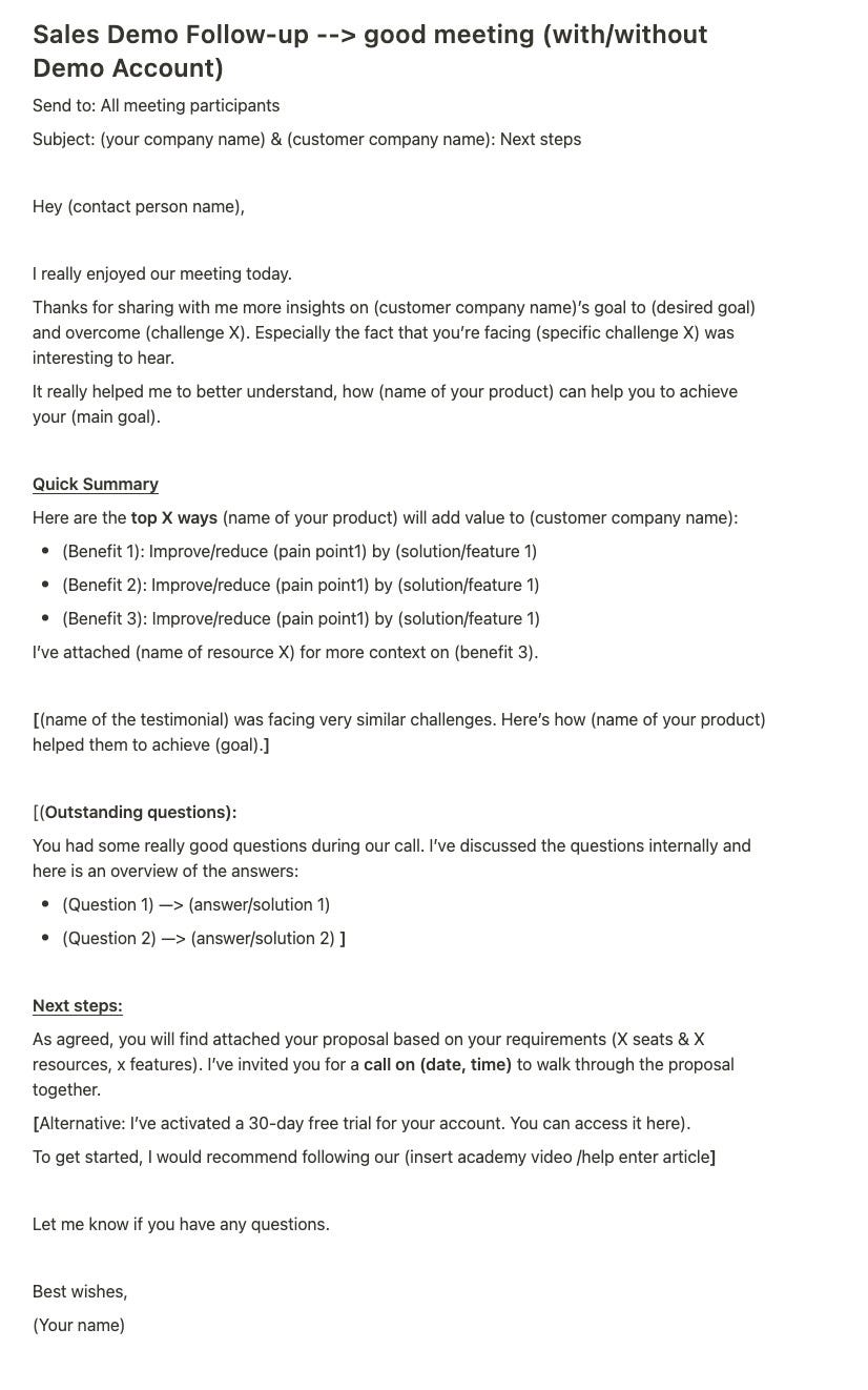 Sales Demo Follow-Up Email Template