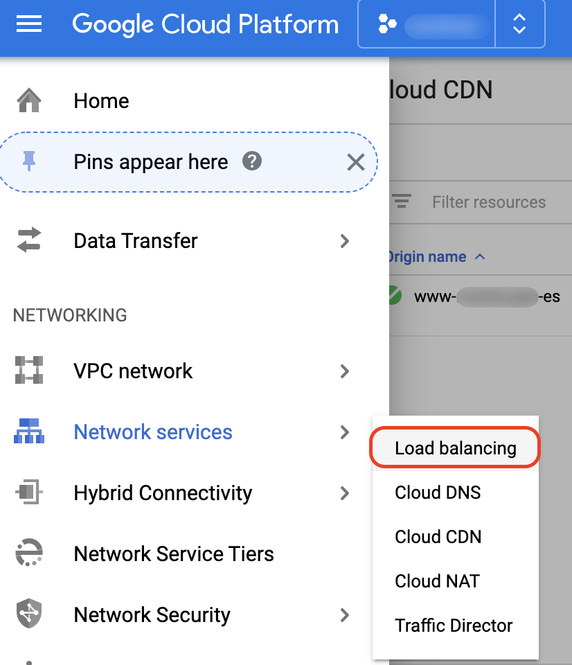 Navigate to Load balancing section in Google Cloud Console