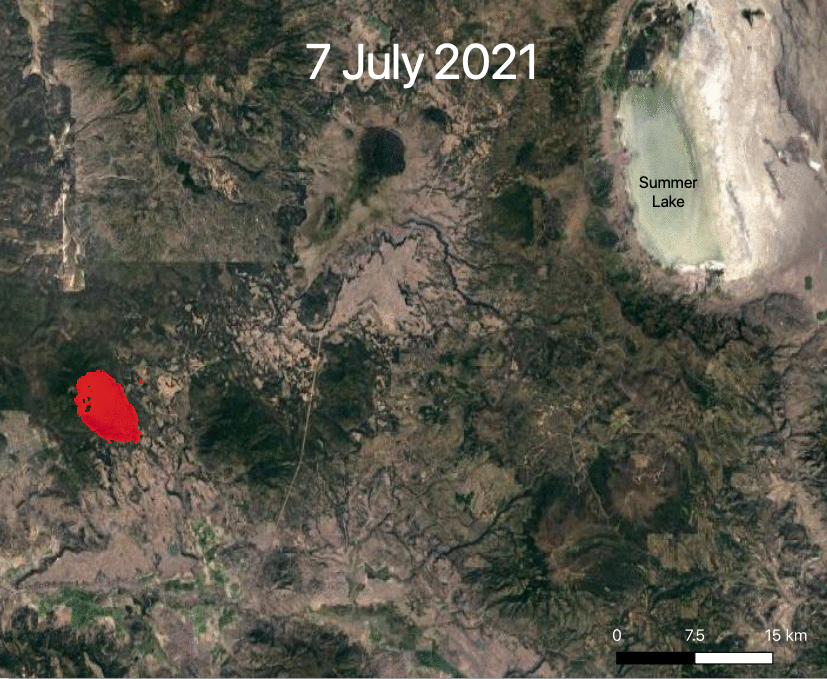 NASAs ECOSTRESS instrument captured ground surface temperature data over southern Oregons Bootleg Fire